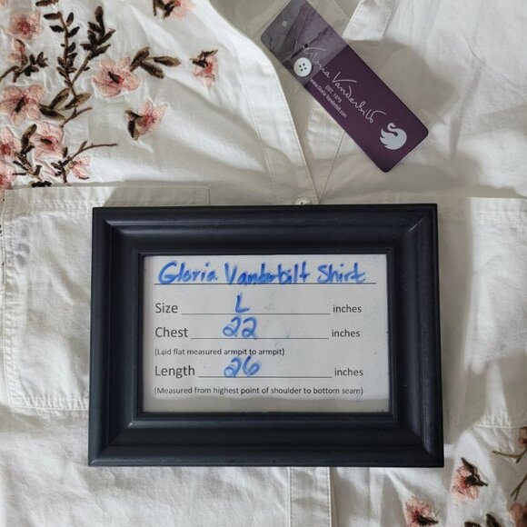 Gloria Vanderbilt Embroidered Button Down Shirt‎ White Pink Floral Womens Large - Picture 6 of 12